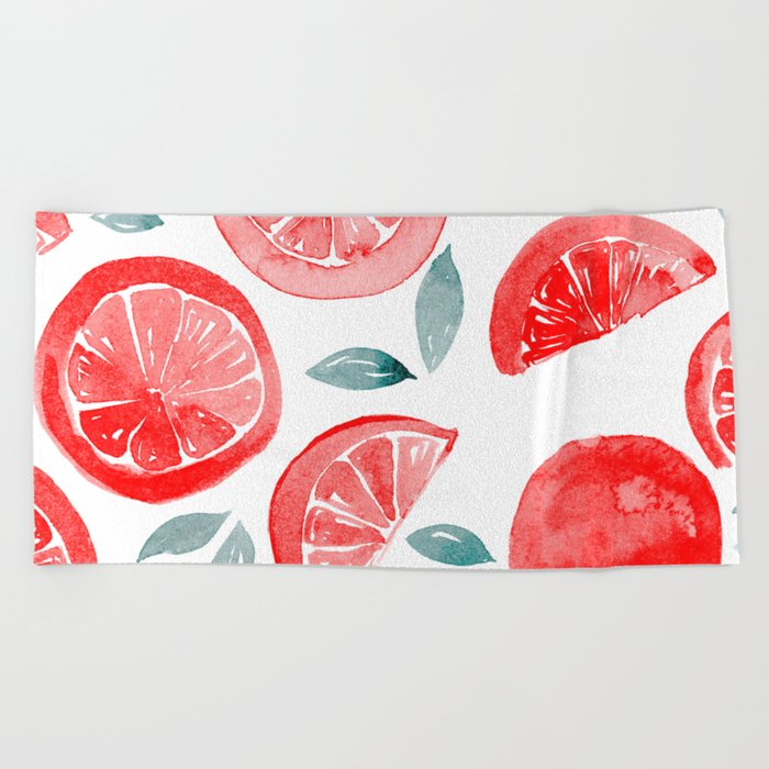 Watercolor grapefruit - orange and teal Beach Towel