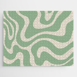 Warped Swirl Marble Pattern (sage green/cream) Jigsaw Puzzle