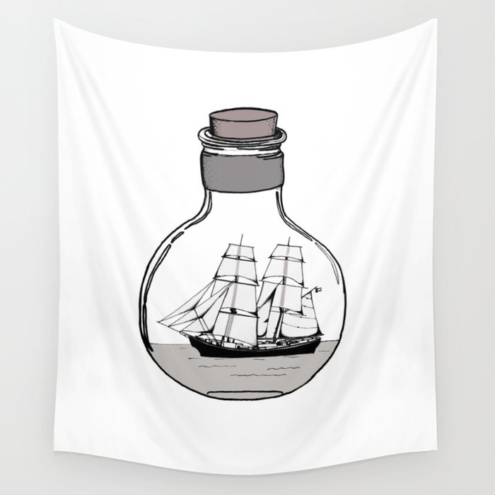 Ship in the Glass Bulb for Home Decor and Apparel Wall Tapestry