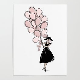 Vintage Inspired Pink Balloons Poster