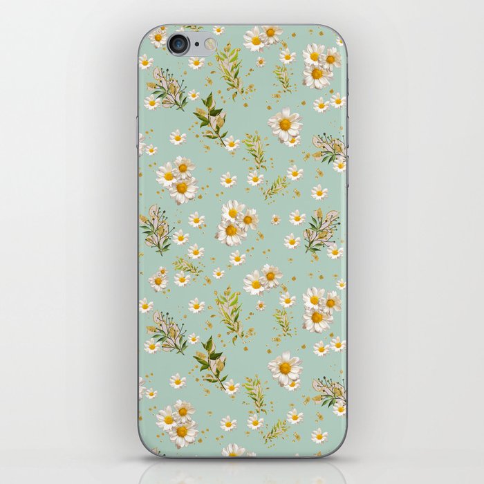 White Daisies Floral Pattern Seamless Sage Olive Green iPhone Skin
