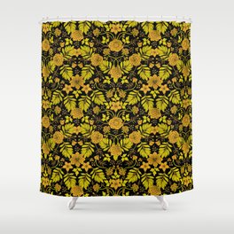 Yellow, Orange, Tan & Black Intricate Floral Pattern Shower Curtain