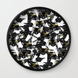 just penguins black white yellow Wall Clock