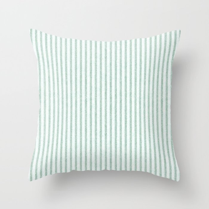 Nappy Faux Velvet Stripes in Green on White Throw Pillow