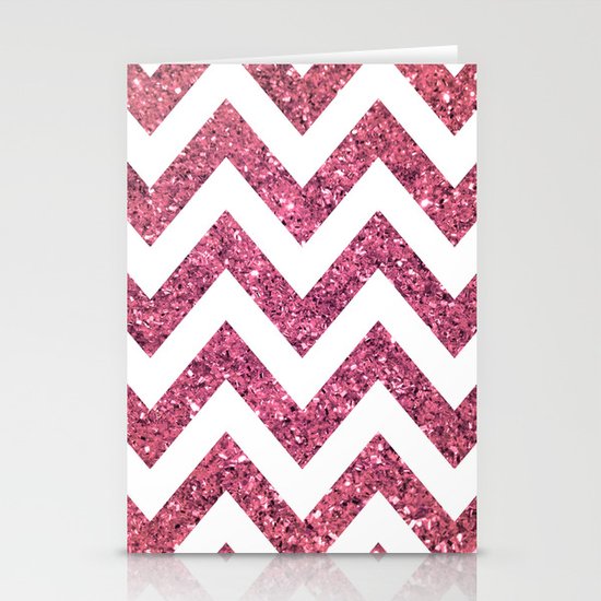 PINK GLITTER CHEVRON Stationery Cards