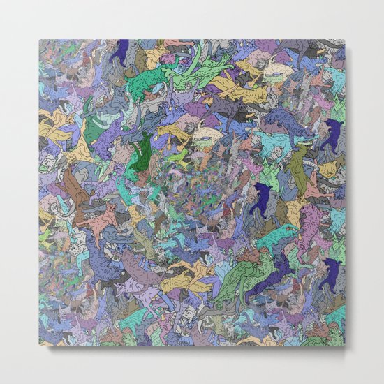 Neon Cats Blue Moon Sea Twilight Metal Print