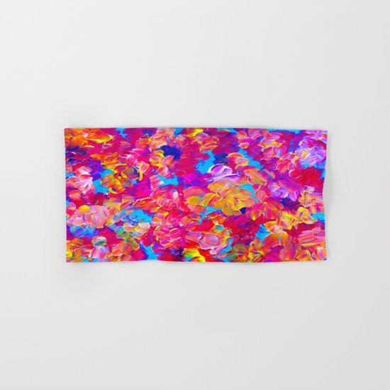 FLORAL FANTASY Bold Abstract Flowers Acrylic Textural Painting Neon Pink Turquoise Feminine Art Hand & Bath Towel