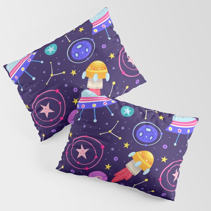 Brightly Colored Outer Space Pattern Pillow Sham