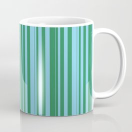 [ Thumbnail: Sea Green and Sky Blue Colored Stripes/Lines Pattern Coffee Mug ]
