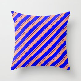[ Thumbnail: Light Salmon and Blue Colored Stripes Pattern Throw Pillow ]