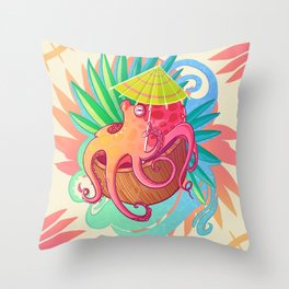 Octopus on the Beach Throw Pillow