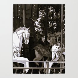 Carousel Horses - B&W Poster