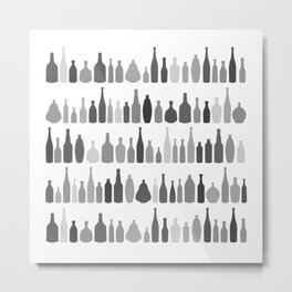 Bottles Black and White on White Metal Print