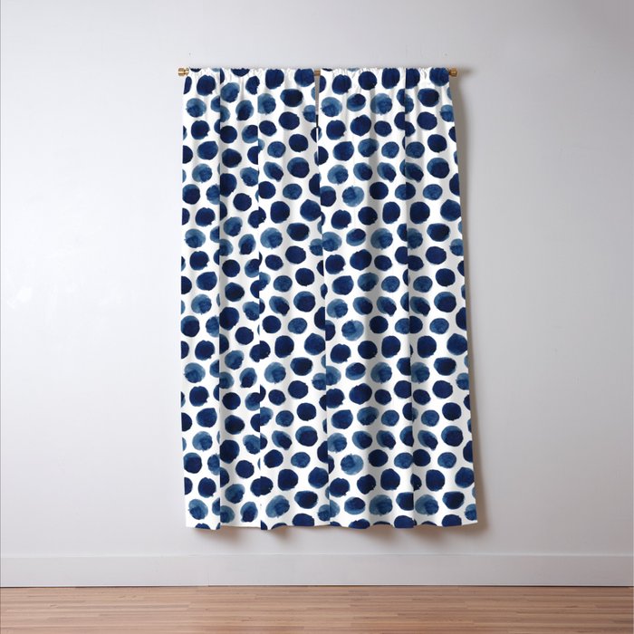 Large Indigo Blue Watercolor Polka Dot Pattern Blackout Curtain By