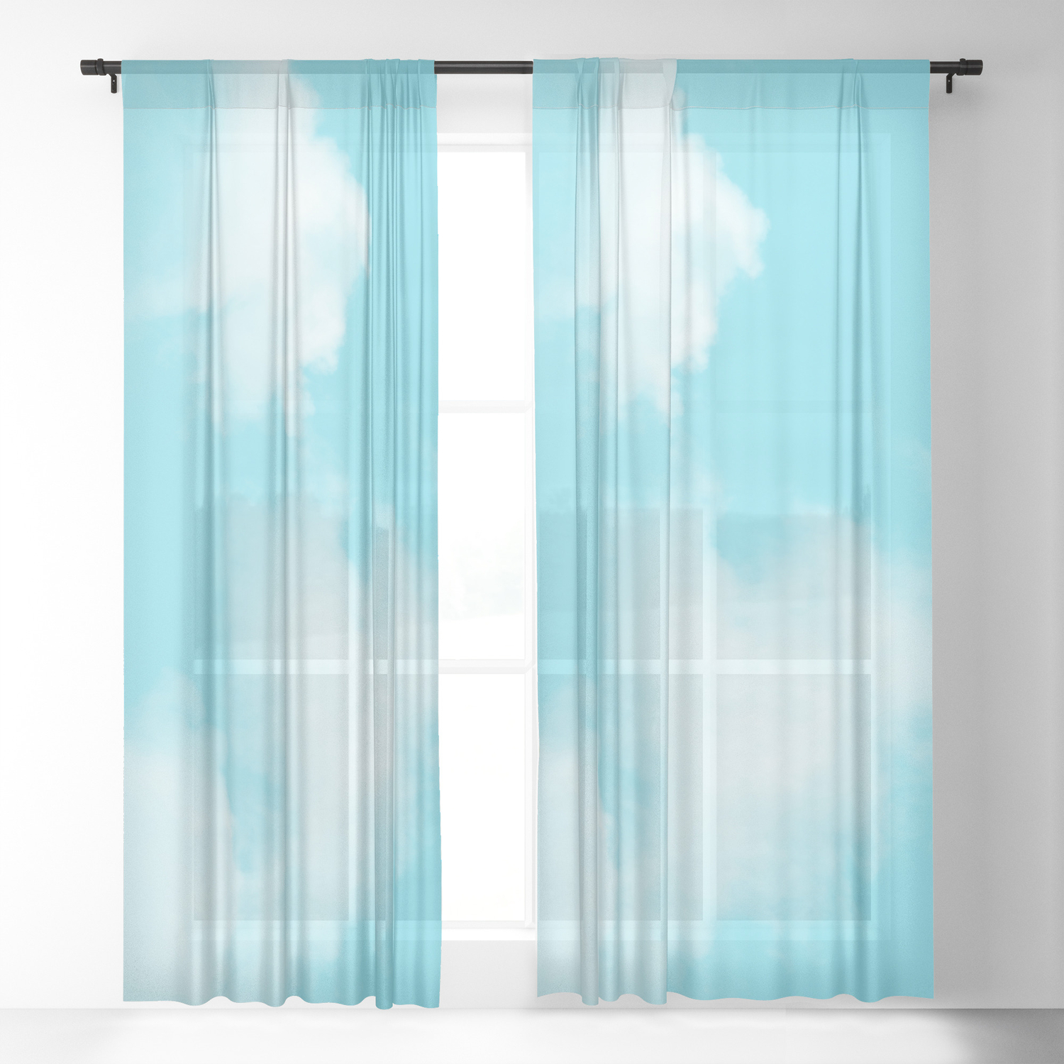 Aqua Blue Clouds Sheer Curtain By Byjwp Society6