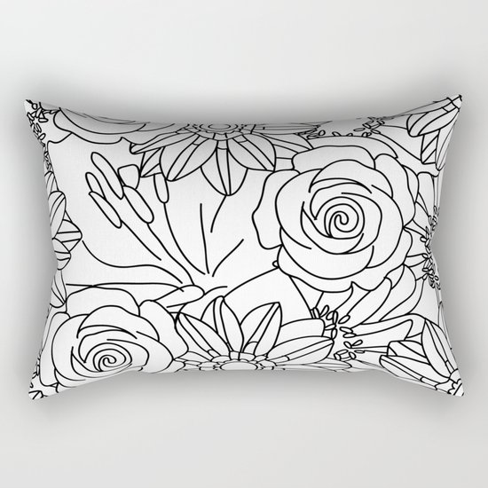 FLOWERS OF SUMMER B/W COLOUR IN Rectangular Pillow