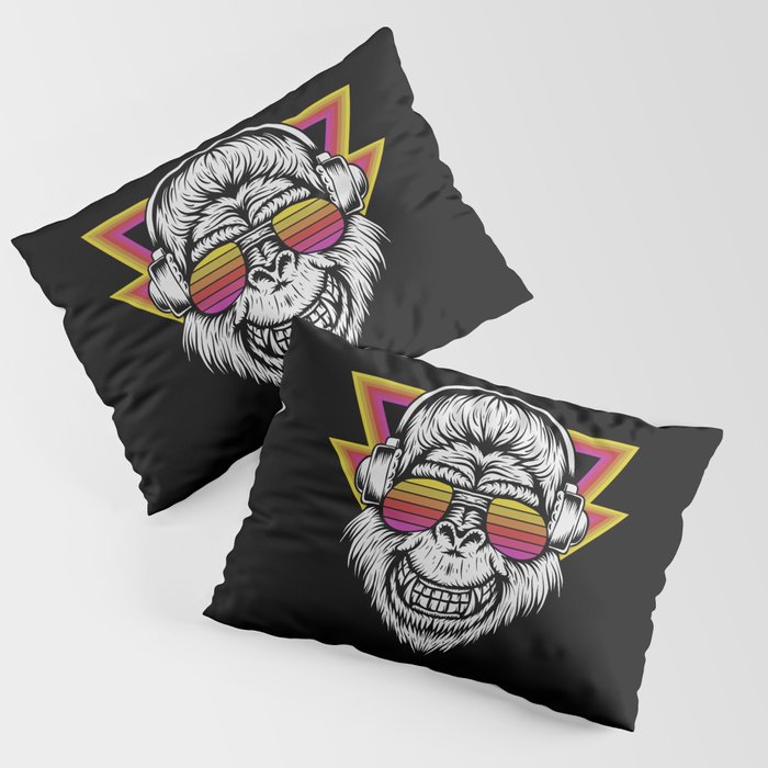 Angry Retro Gorilla Music Monkey Illustration Pillow Sham