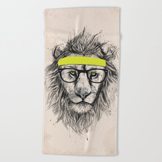 Hipster lion (light version) Beach Towel