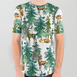 Woodland Friends Wild Animals In Forest All Over Graphic Tee
