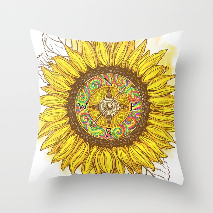 Sunflower Compass Throw Pillow
