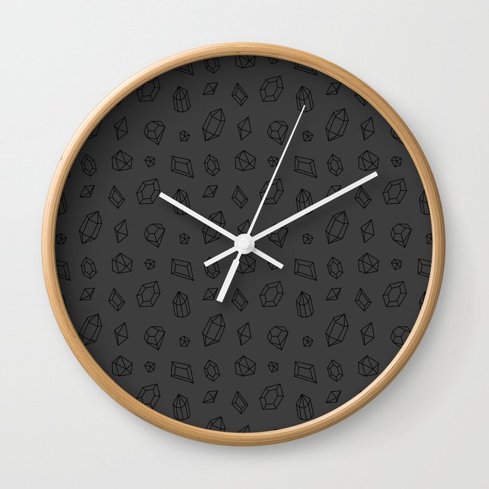 Dark Grey and Black Gems Pattern Wall Clock
