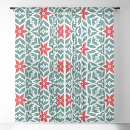 Red and Green Floral Mosaic Sheer Curtain