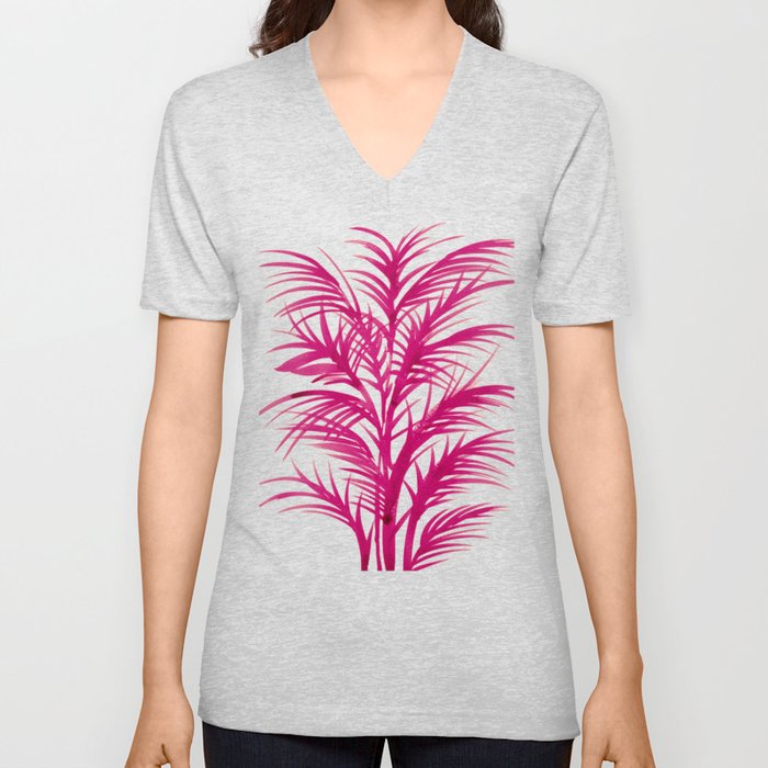 Pink Palms V Neck T Shirt