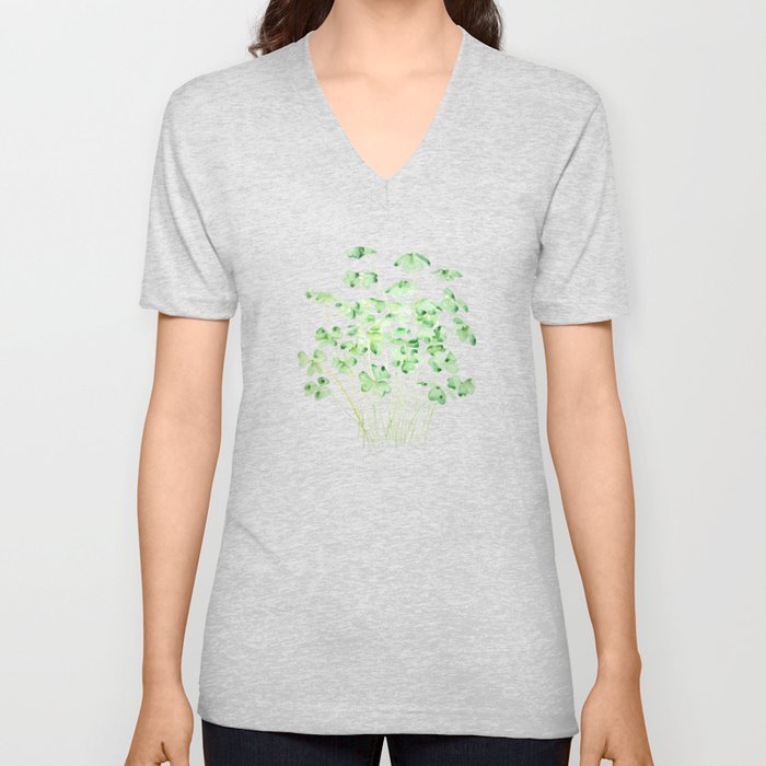 green clover leaf  watercolor arts 2021 V Neck T Shirt