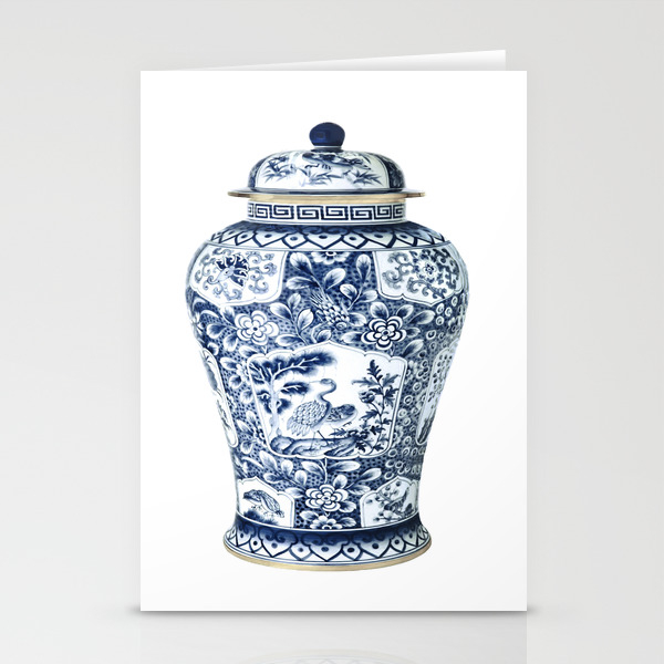 Blue White Chinoiserie Cranes Porcelain Ginger Jar Stationery