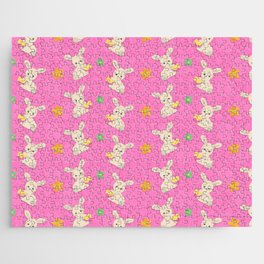 Happy Easter Bunny Cute Rabbit Pink Jigsaw Puzzle