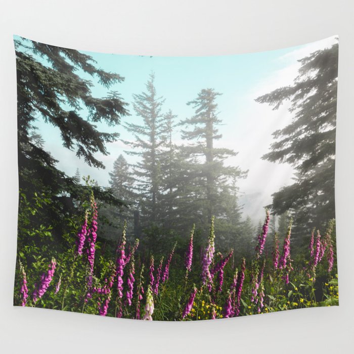 Misty Mountain Wildflowers Wall Tapestry