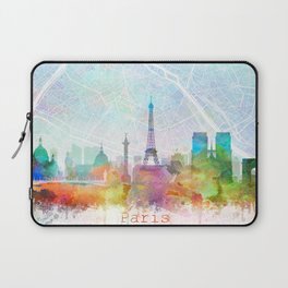Paris Skyline Map Watercolor, Print by Zouzounio Art Laptop Sleeve