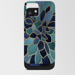 Festive, Floral Prints, Navy Blue, Teal and Gold iPhone Card Case