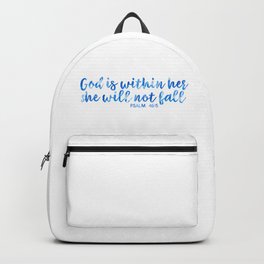 Inspirational Bible Verse Quote - God Is Within Her She Will Not Fall, Psalm 46:5 Blue Backpack