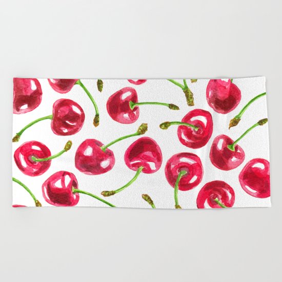 Watercolor cherries pattern Beach Towel