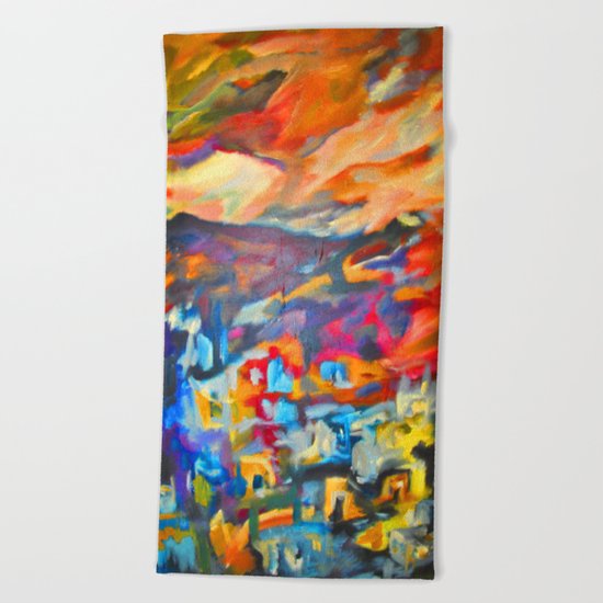 My Village | Colorful Small Mountainy Village Beach Towel