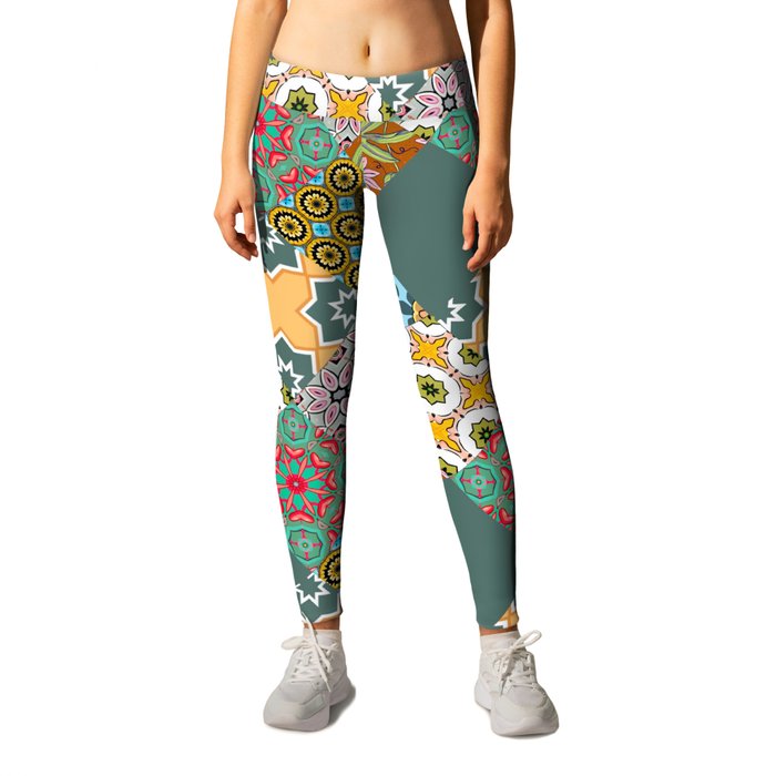 Patchwork,mosaic,flowers,azulejo,quilt,Portuguese style art Leggings