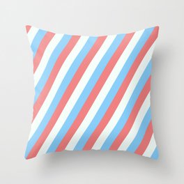 [ Thumbnail: Light Sky Blue, Light Coral, and Mint Cream Colored Lined Pattern Throw Pillow ]