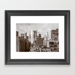 New York City Skyline Views | Lower Manhattan and Chinatown | Sepia Framed Art Print