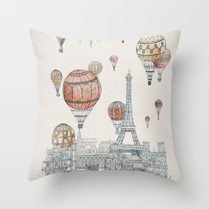 Voyages Over Paris Throw Pillow