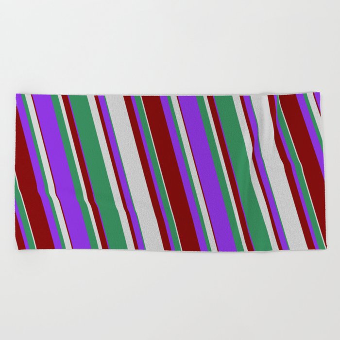 Purple, Maroon, Light Gray, and Sea Green Colored Stripes Pattern Beach Towel