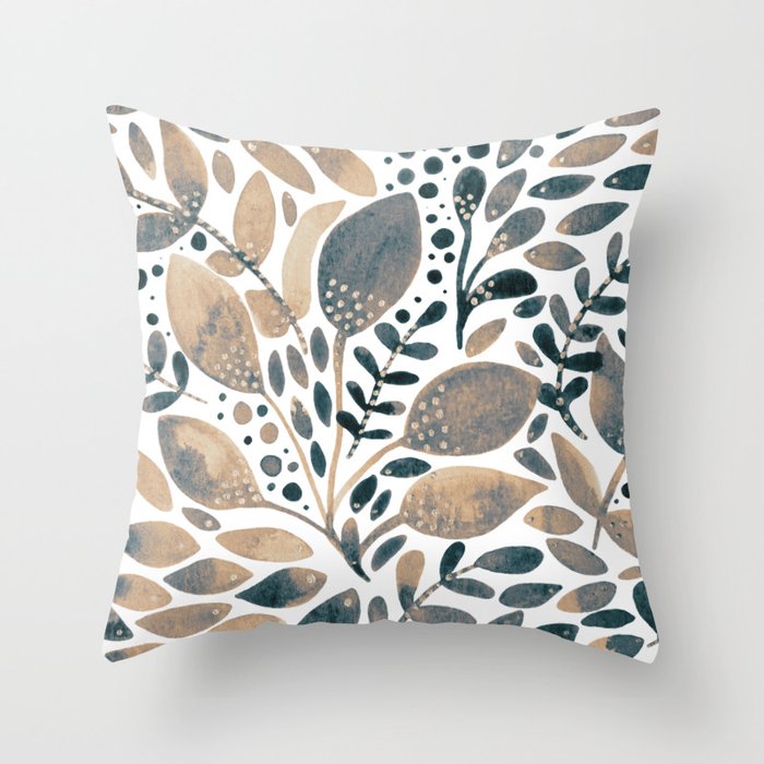 Watercolor branches and leaves - neutral Throw Pillow