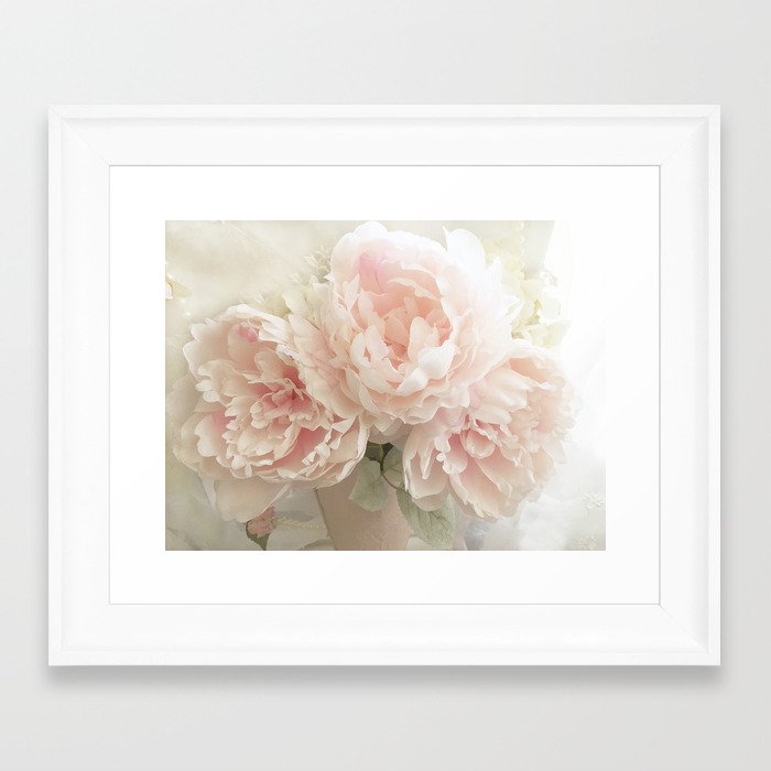 Shabby Chic Cottage Pastel Pink Peony Prints and Peony Home Decor Framed Art Print
