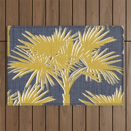Tropical Palm Trees Gold on Navy Outdoor Rug