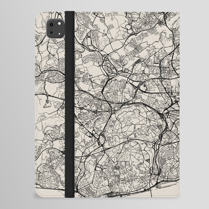 Portugal, Lisbon City Map - Black & White iPad Folio Case