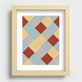 Diamond Plaid Stripes Harlequin Orange Blue Yellow Gray Grey White Recessed Framed Print