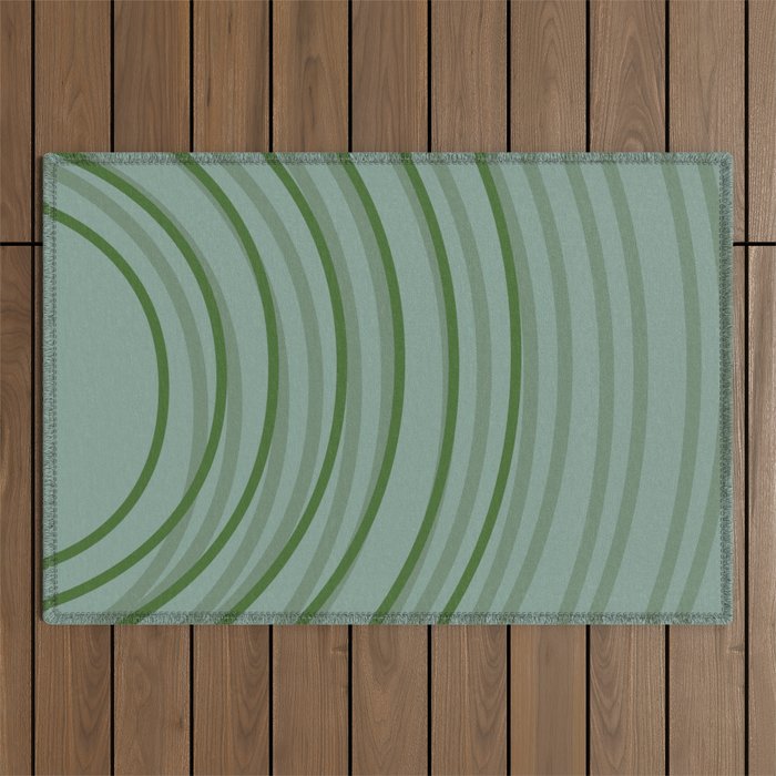 Green Imperfect Rainbow Arch Lines Outdoor Rug