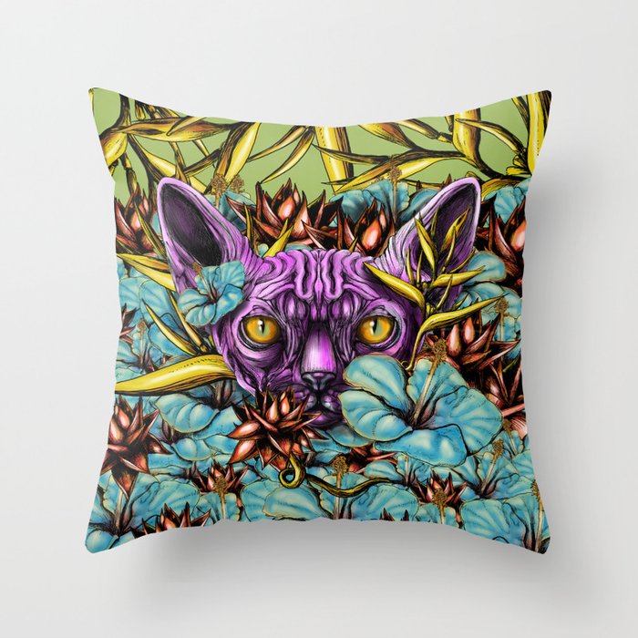 The Sphynx and the Flowers Throw Pillow