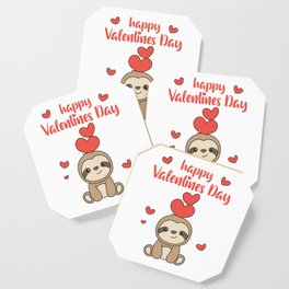 Sloth For Valentine's Day Cute Animals With Hearts Coaster