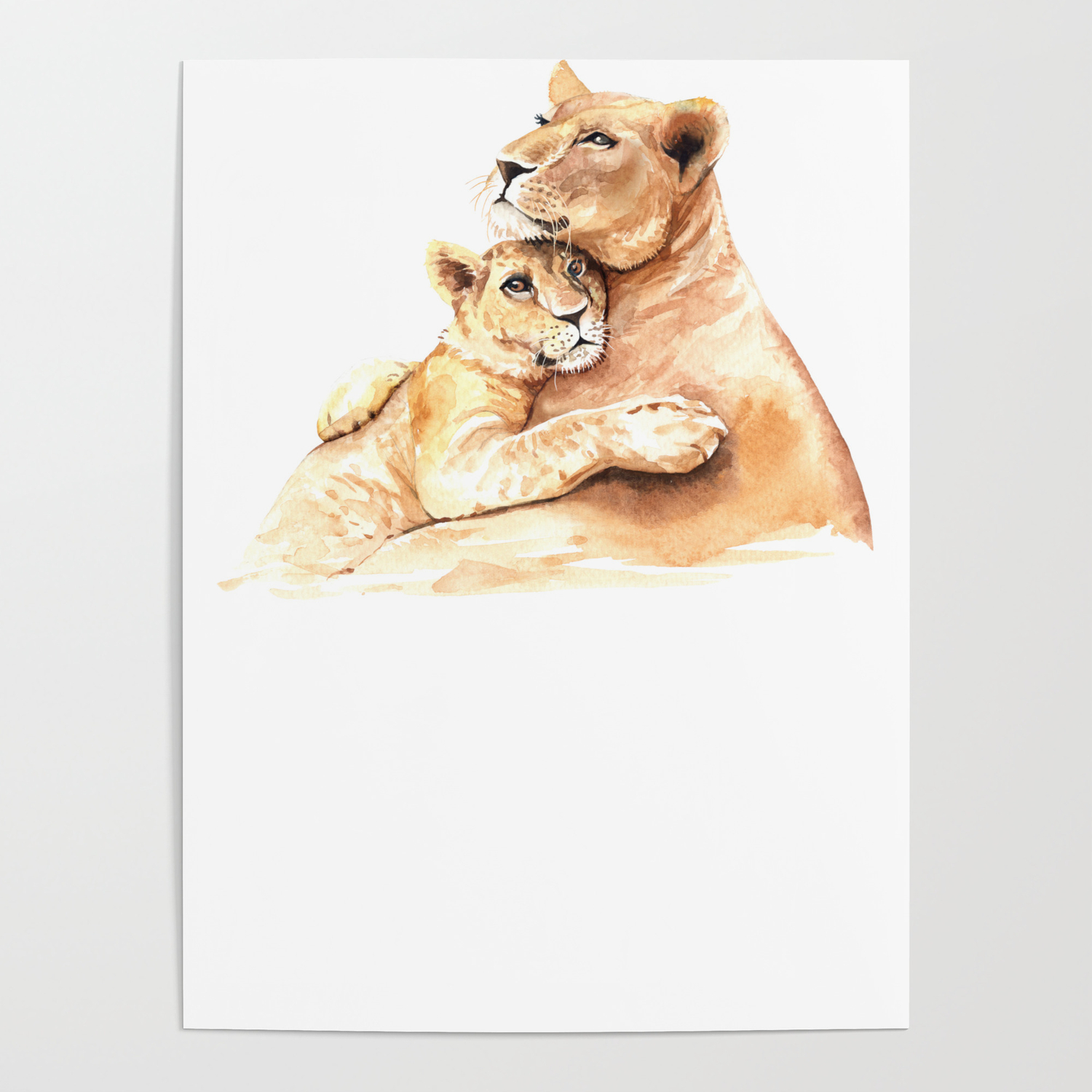 Mother and Baby Animals Watercolor Lion Mom and Lion Baby Lions Poster by  McCaff Designs | Society6